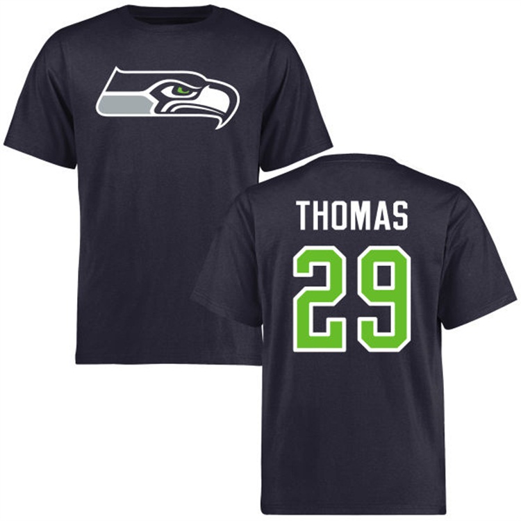 Seattle Seahawks #29 Earl Thomas Name & Number Navy Logo T-shirt