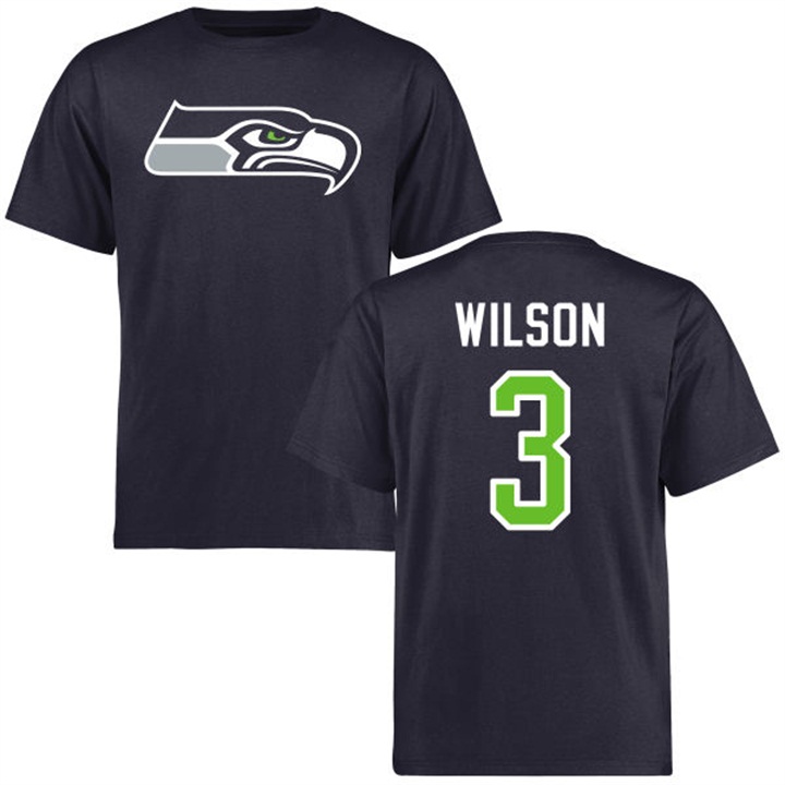 Seattle Seahawks #3 Russel Wilson Name & Number Navy Logo T-shirt