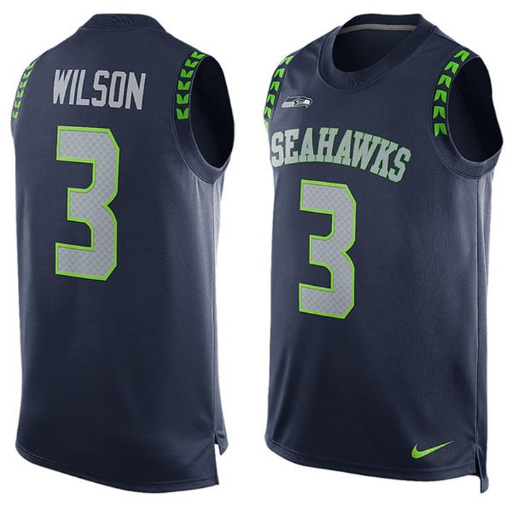 Seattle Seahawks #3 Russel Wilson Navy Player Name & Number Tank Top