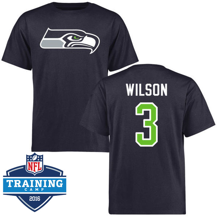 Seattle Seahawks #3 Russell Wilson Navy Logo Name & Number T-shirt