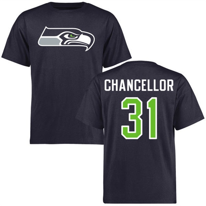 Seattle Seahawks #31 Kam Chancellor Name & Number Navy Logo T-shirt