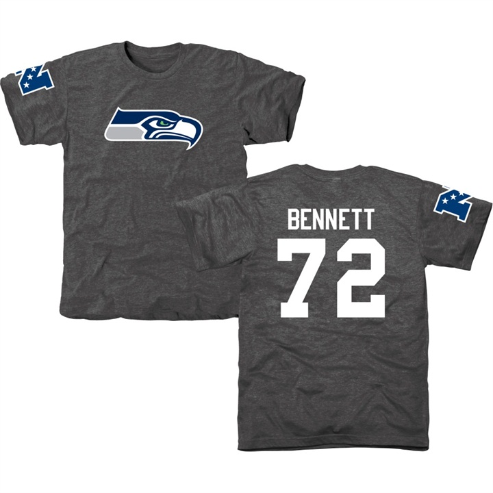 Seattle Seahawks #72 Michael Bennett Charcoal Name & Number Tri-Blend T-shirt