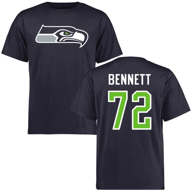 Seattle Seahawks #72 Michael Bennett Name & Number Navy Logo T-shirt