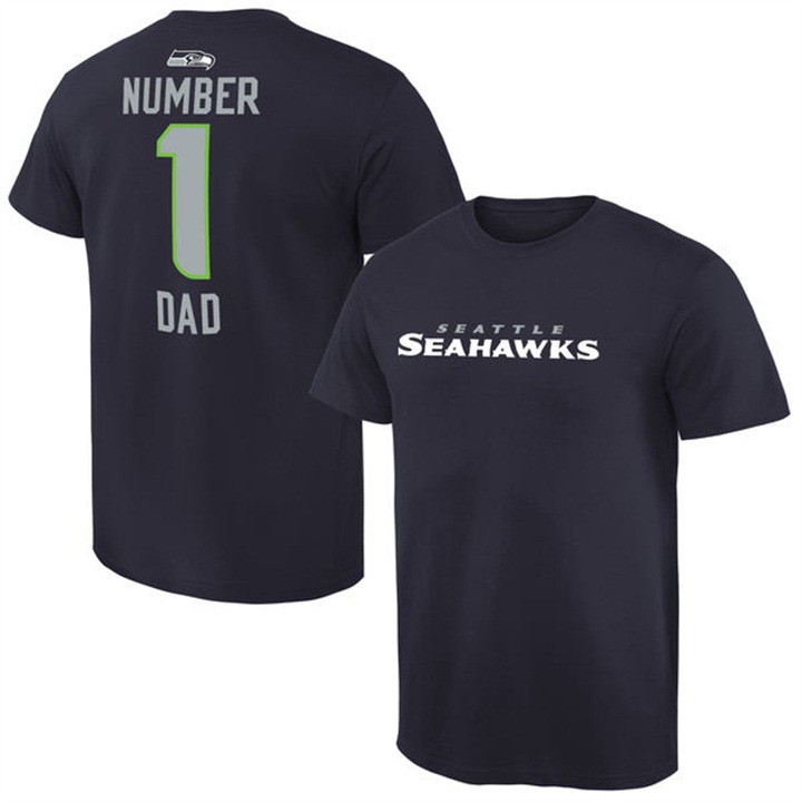 Seattle Seahawks Navy Number 1 Dad Name & Logo Pro Line T-Shirt