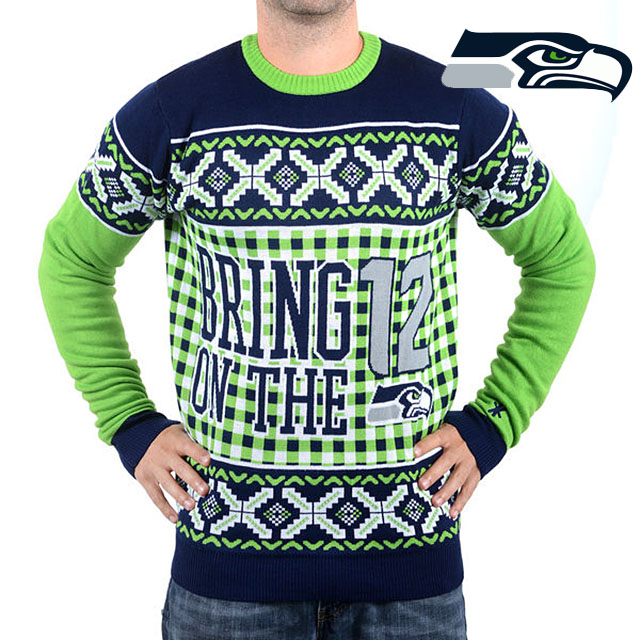 Seattle Seahawks Klew Green & Navy Slogan Crew Knit Ugly Sweater