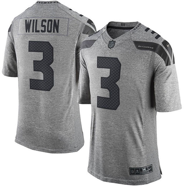 Men's Seattle Seahawks #3 Russell Wilson Gridiron Gray Limited Jersey