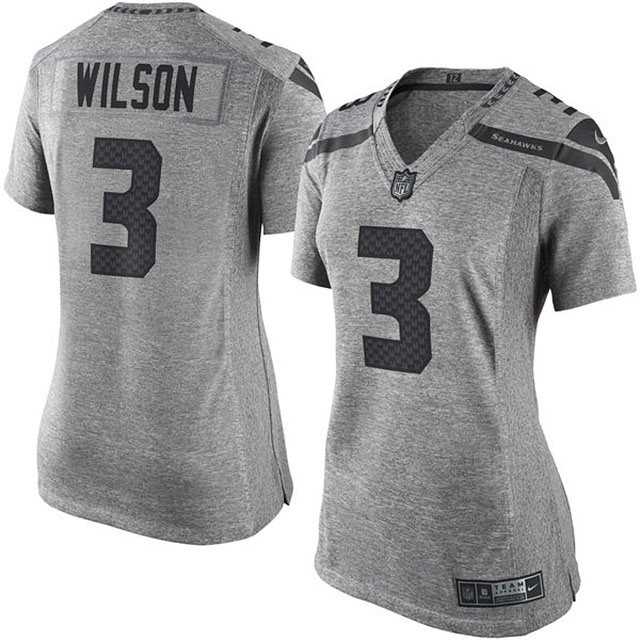 Women's Seattle Seahawks #3 Russell Wilson Gridiron Gray Limited Jersey