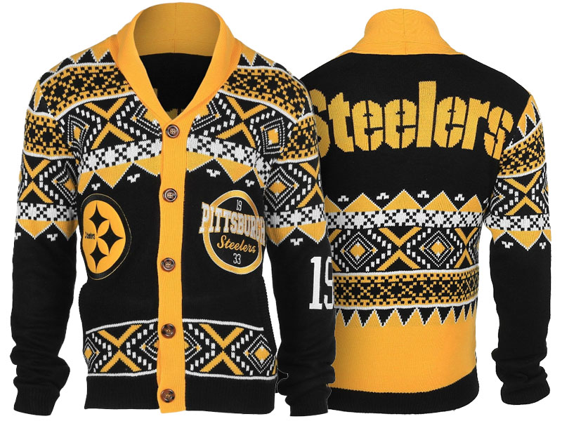 Pittsburgh Steelers Black/Gold 2016 Christmas Ugly Sweater Holiday Cardigan