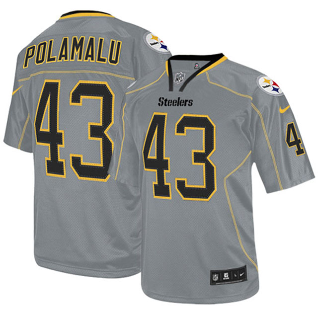 Pittsburgh Steelers #43 Troy Polamalu Grey Lights Out Jersey