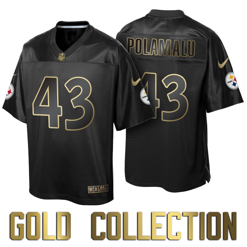 Pittsburgh Steelers #43 Troy Polamalu Super Bowl 50th Black Gold Collection Jersey