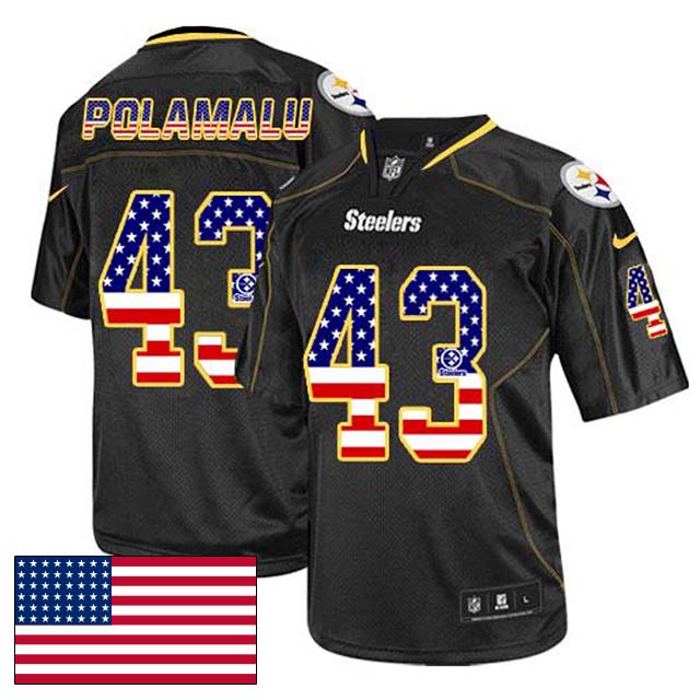 Pittsburgh Steelers #43 Troy Polamalu Black USA Flag Fashion Jersey