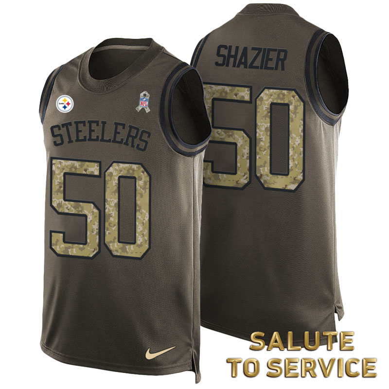 Ryan Shazier #50 Pittsburgh Steelers Green Salute To Service Tank Top