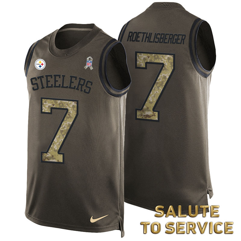 Ben Roethlisberger #7 Pittsburgh Steelers Green Salute To Service Tank Top