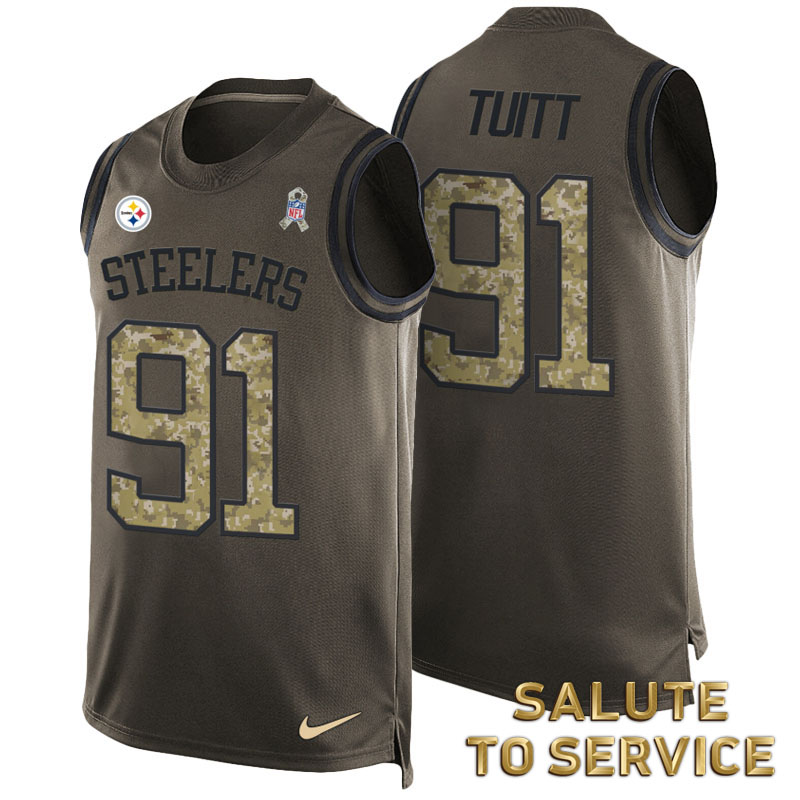 Stephon Tuitt #91 Pittsburgh Steelers Green Salute To Service Tank Top