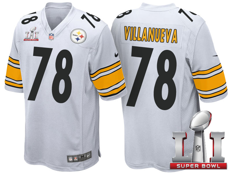 Pittsburgh Steelers #78 Alejandro Villanueva White 2017 Super Bowl LI Patch Game Jersey