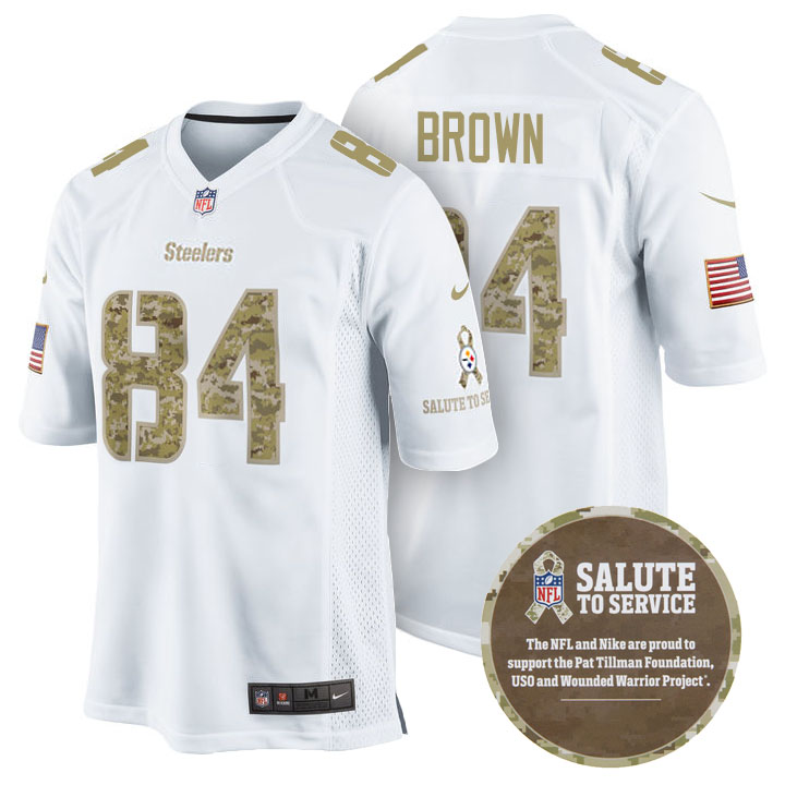 Pittsburgh Steelers #84 Antonio Brown White Camo Salute to Service Jersey