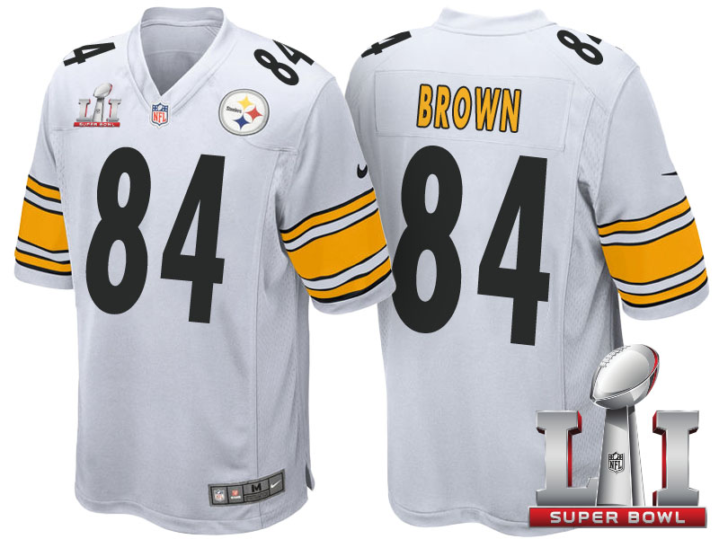 Pittsburgh Steelers #84 Antonio Brown White 2017 Super Bowl LI Patch Game Jersey