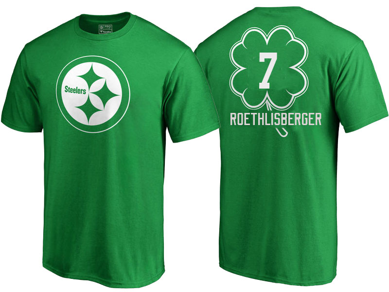 Pittsburgh Steelers #7 Ben Roethlisberger Kelly Green St. Patrick's Day Name & Number T-Shirt