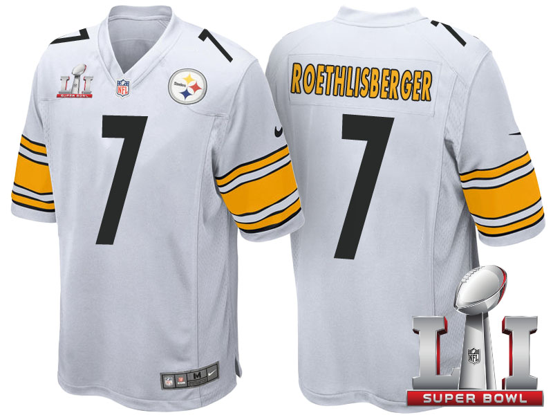 Pittsburgh Steelers #7 Ben Roethlisberger White 2017 Super Bowl LI Patch Game Jersey