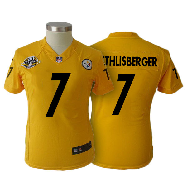 Women's Pittsburgh Steelers #7 Ben Roethlisberger Yellow 80th Season Jersey