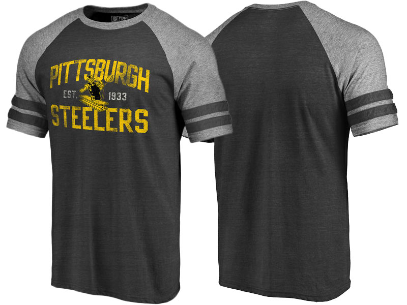 Pittsburgh Steelers Black Refresh Tenacity Retro Raglan Tri-Blend T-Shirt