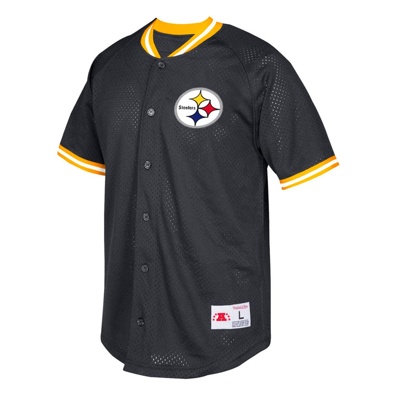 Pittsburgh Steelers Black Seasoned Pro Mesh Button-Up Throwback Shirt