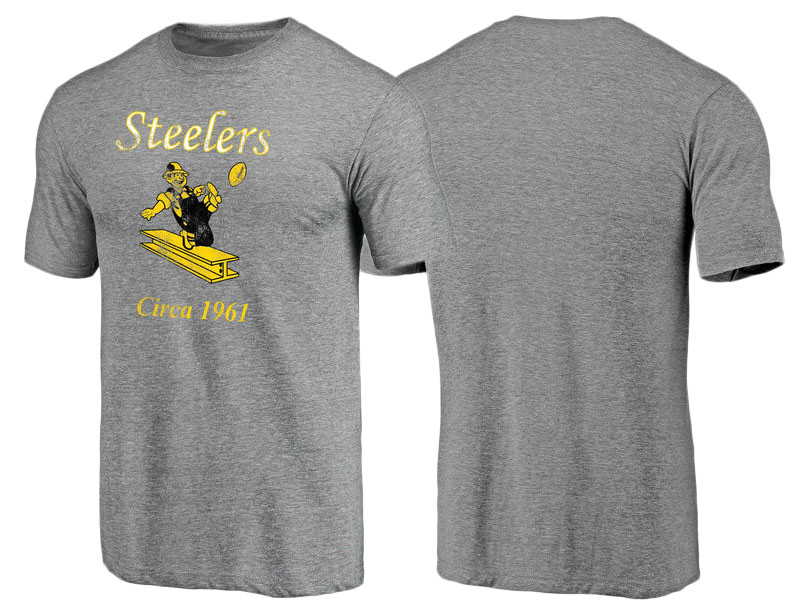 Pittsburgh Steelers Gray Throwback Logo Tri-Blend Short Sleeve T-Shirt