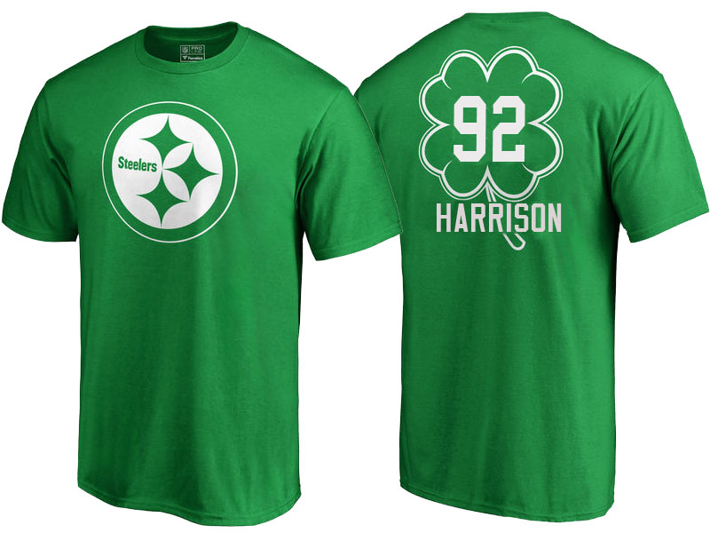 Pittsburgh Steelers #92 James Harrison Kelly Green St. Patrick's Day Name & Number T-Shirt