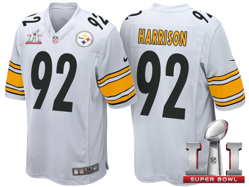 Pittsburgh Steelers #92 James Harrison White 2017 Super Bowl LI Patch Game Jersey