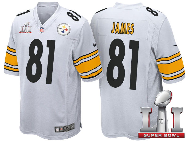 Pittsburgh Steelers #81 Jesse James White 2017 Super Bowl LI Patch Game Jersey