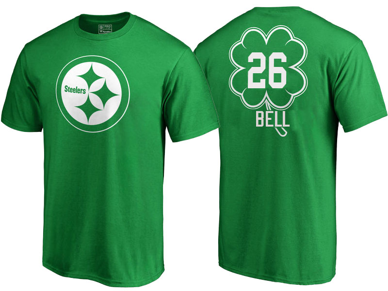 Pittsburgh Steelers #26 Le'Veon Bell Kelly Green St. Patrick's Day Name & Number T-Shirt