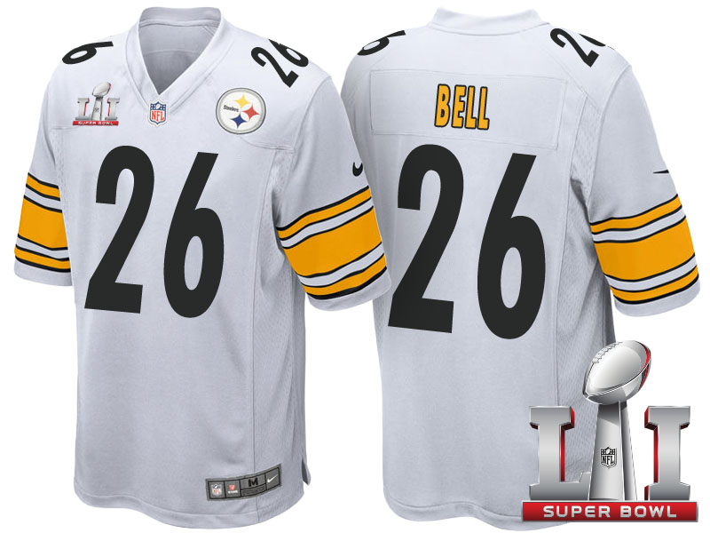 Pittsburgh Steelers #26 Le'Veon Bell White 2017 Super Bowl LI Patch Game Jersey