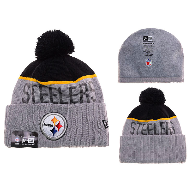 Men's Pittsburgh Steelers New Era Gray Sport Knit Hat With Pom