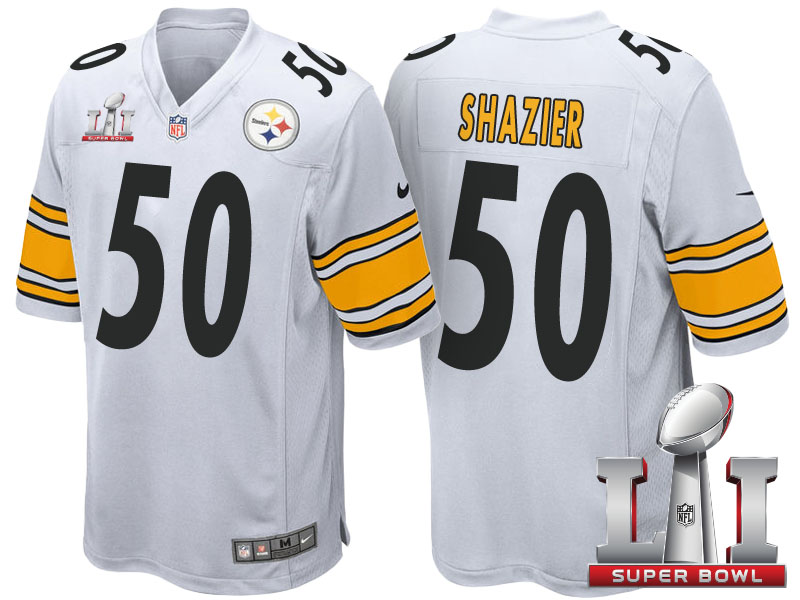 Pittsburgh Steelers #50 Ryan Shazier White 2017 Super Bowl LI Patch Game Jersey