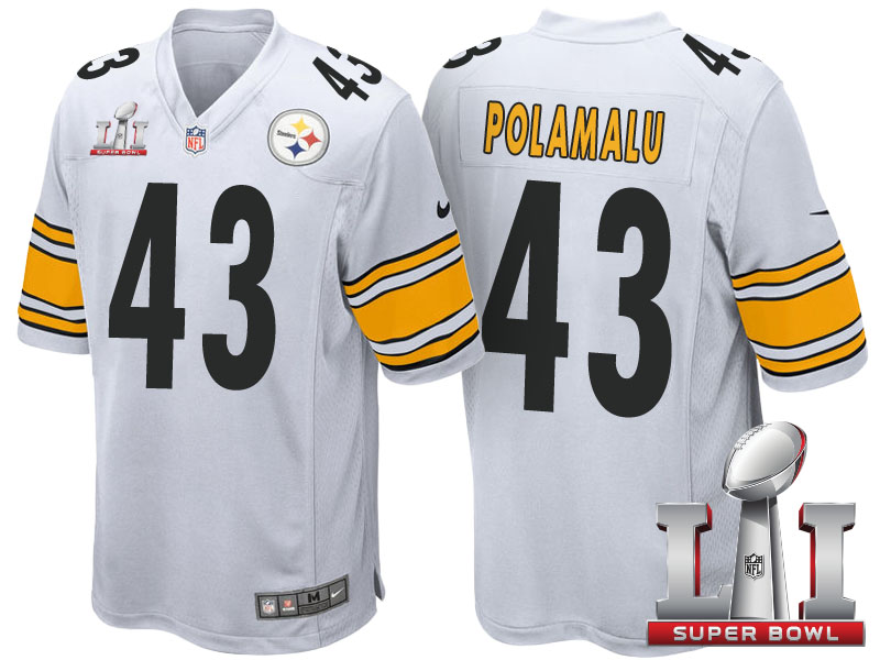 Pittsburgh Steelers #43 Troy Polamalu White 2017 Super Bowl LI Patch Game Jersey