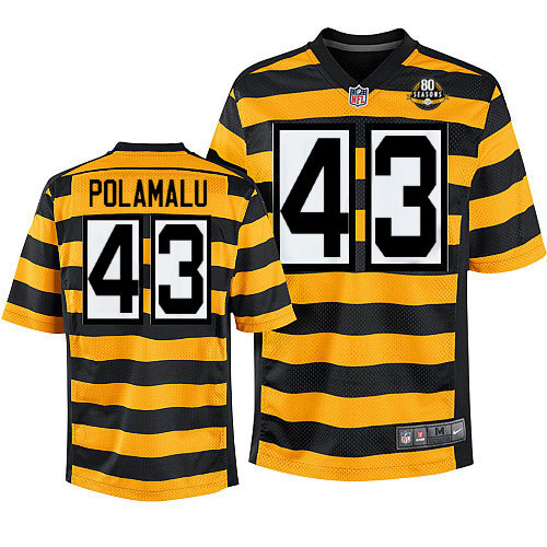 Pittsburgh Steelers #43 Troy Polamalu Yellow/Black Alternate 80TH Anniversary Jersey