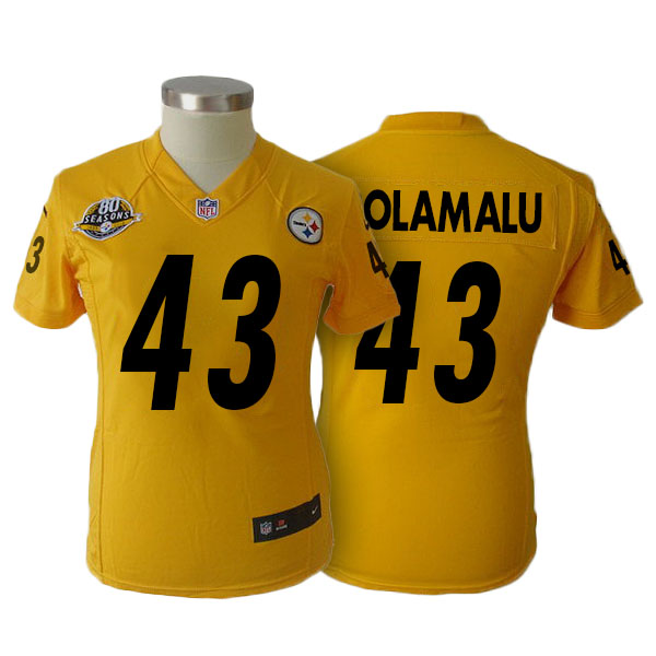 Women's Pittsburgh Steelers #43 Troy Polamalu Yellow 80th Season Jersey