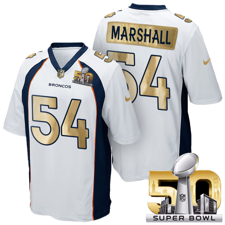 Denver Broncos #54 Brandon Marshall White Super Bowl 50 Special Edition Golden Jersey