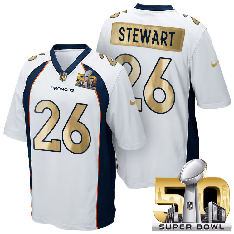 Denver Broncos #26 Darian Stewart White Super Bowl 50 Special Edition Golden Jersey