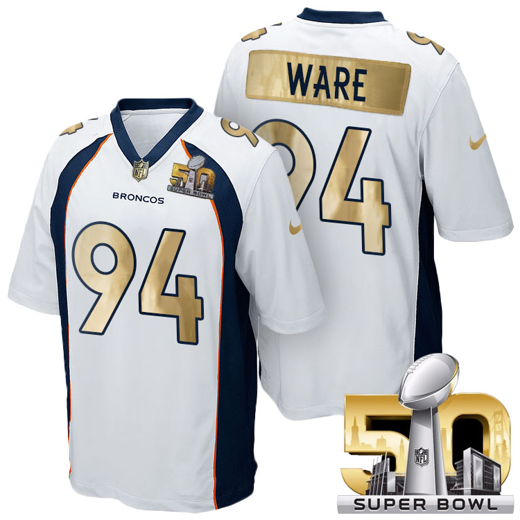 Denver Broncos #9 Demarcus Ware White Super Bowl 50 Special Edition Golden Jersey