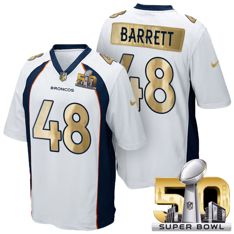 Denver Broncos #48 Shaquil Barrett White Super Bowl 50 Special Edition Golden Jersey