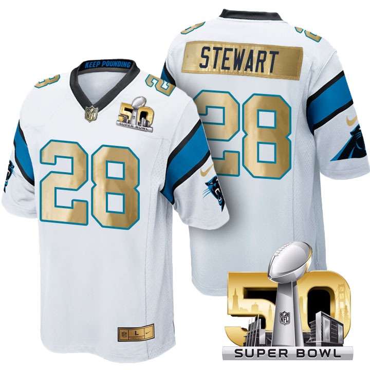 Carolina Panthers #28 Jonathan Stewart White Super Bowl 50 Special Edition Jersey