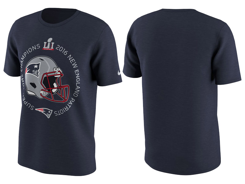 Super Bowl LI Champions New England Patriots Navy Celebration Helmet T-Shirt