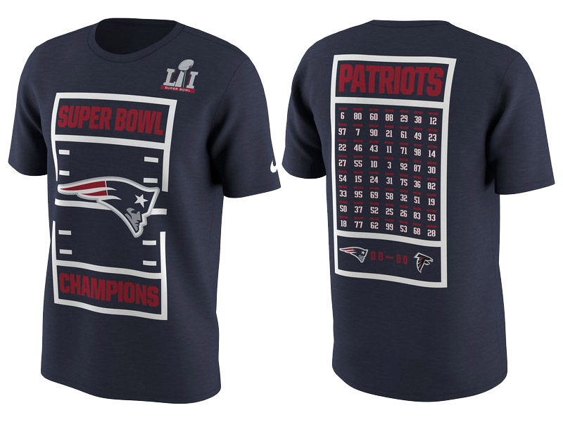 Super Bowl LI Champions New England Patriots Navy Celebration Roster T-Shirt