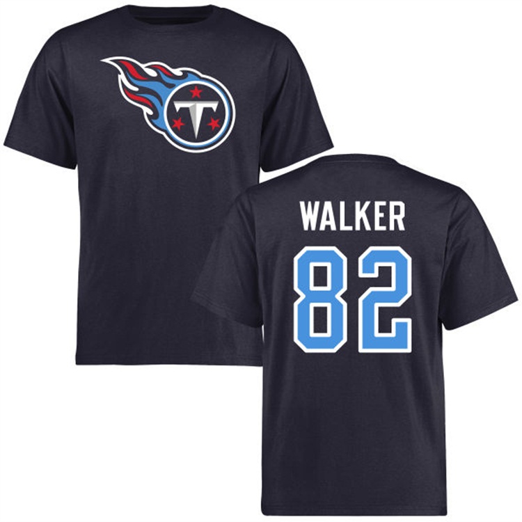 Tennessee Titans #82 Delanie Walker Name & Number Navy Logo T-shirt