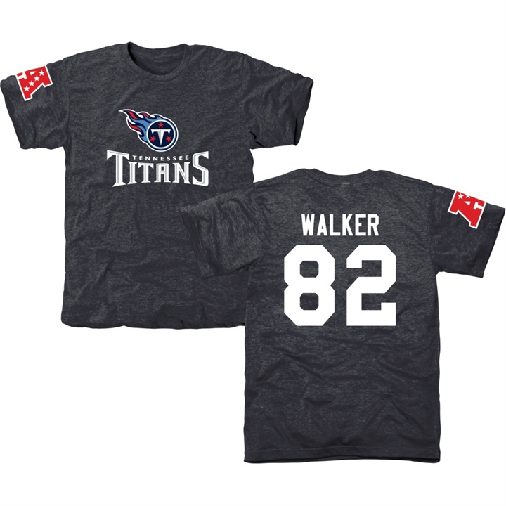 Tennessee Titans #82 Delanie Walker Navy Name & Number Tri-Blend T-shirt