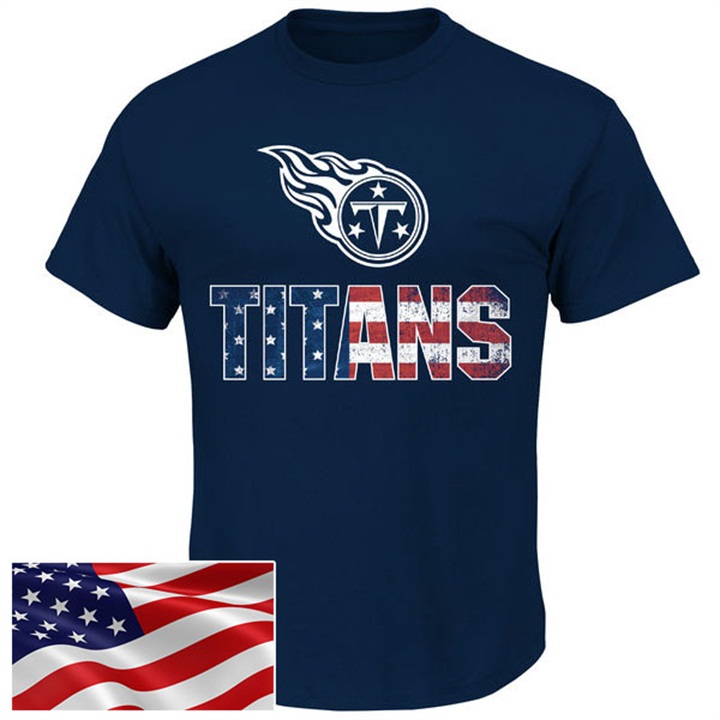 Tennessee Titans Navy Banner Wave Majestic Independence Day Star & Stripes T-Shirt