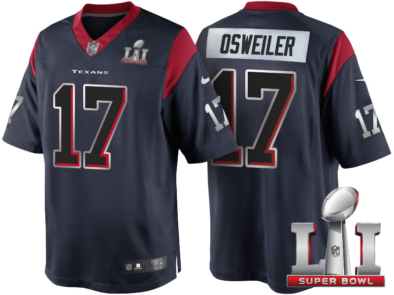 Houston Texans #17 Brock Osweiler Navy Blue Super Bowl LI Silver Jersey