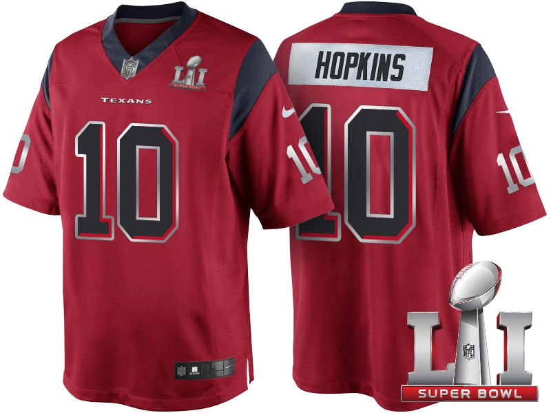 Houston Texans #10 DeAndre Hopkins Red Super Bowl LI Silver Jersey