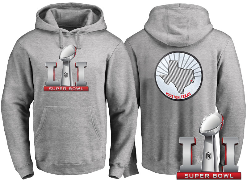 Super Bowl 51th Houston Texans Gray Primary Logo Pullover Hoodie